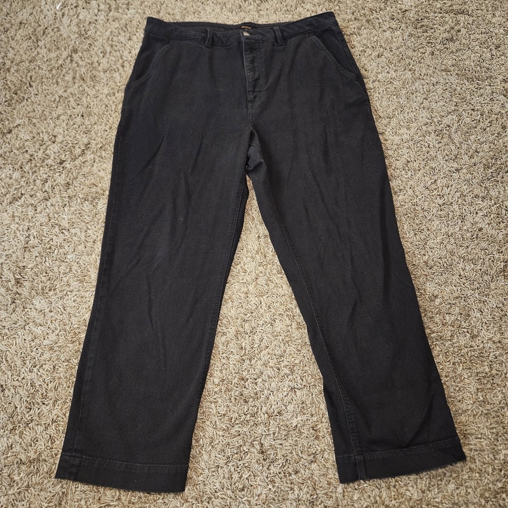 Quince Organic Stretch Cotton Twill Straight Leg Cropped Pants Black Women Sz 16